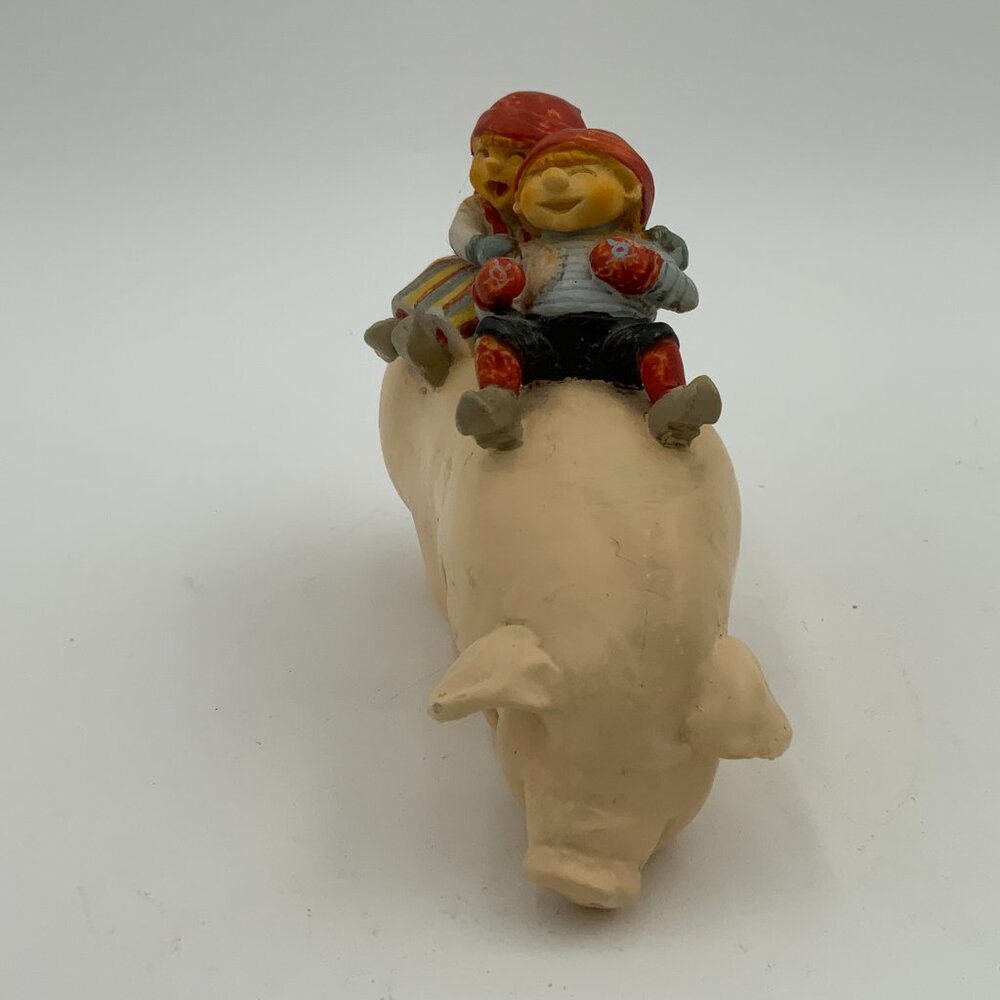 Candy Design Norway - Scandinavian Tomte Nisse Boy & Girl Riding Pig Figurine - Picture 5 of 6